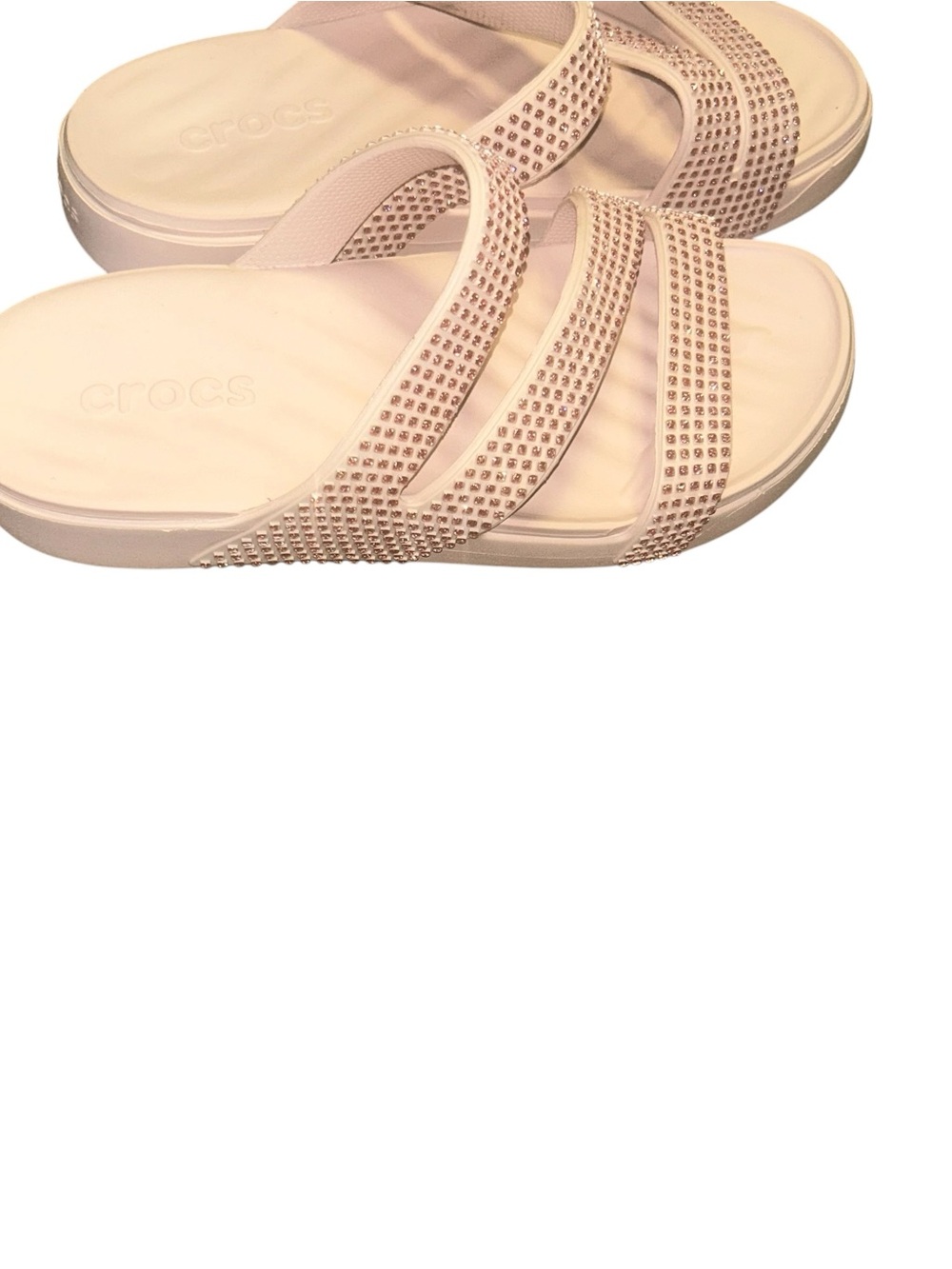 Crocs Getaway Strappy Gems pink rhinestones Sandals size 9 slip on shoes